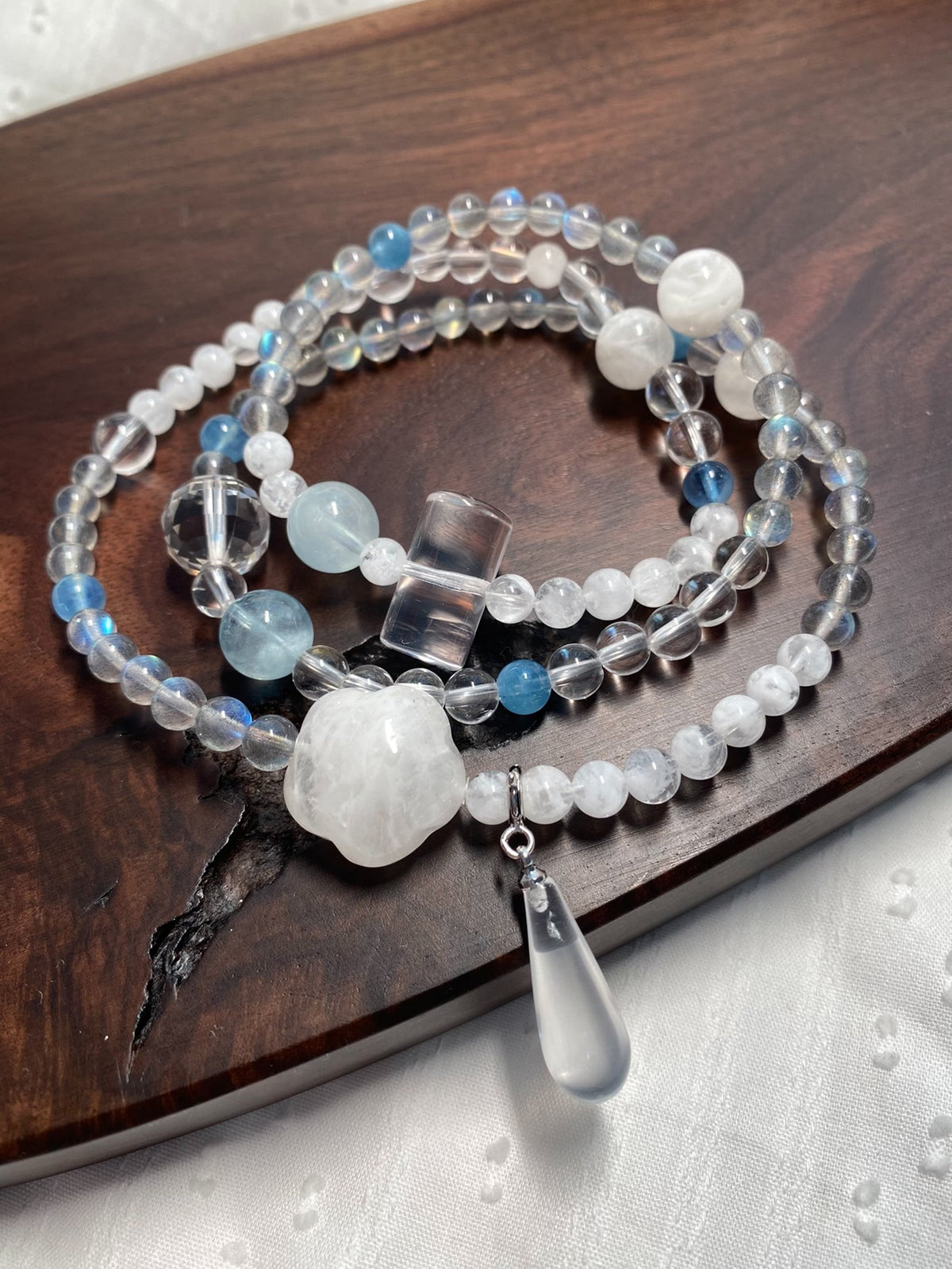 Natural Stone Triple Wrap Crystal Bracelet