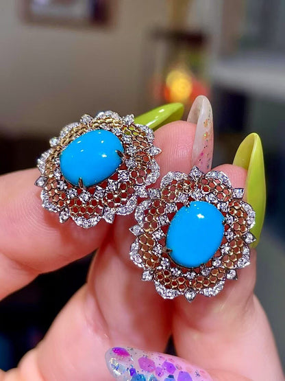 Sleeping Beauty Turquoise Diamond Lace Halo Earrings