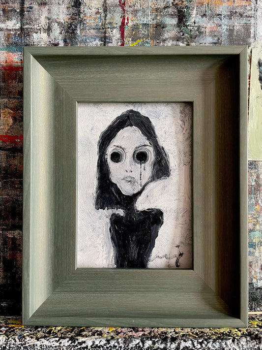 15x20cm Hand-Painted Oil Portrait Tabletop Art in Sage Frame