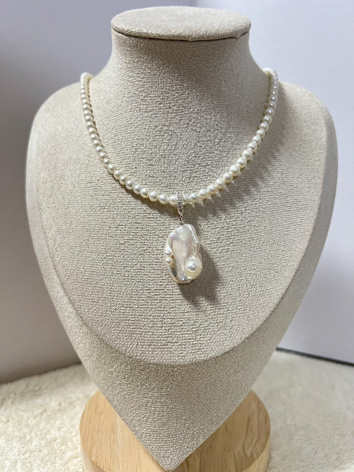 Pearl Necklace with Baroque Shell Pendant