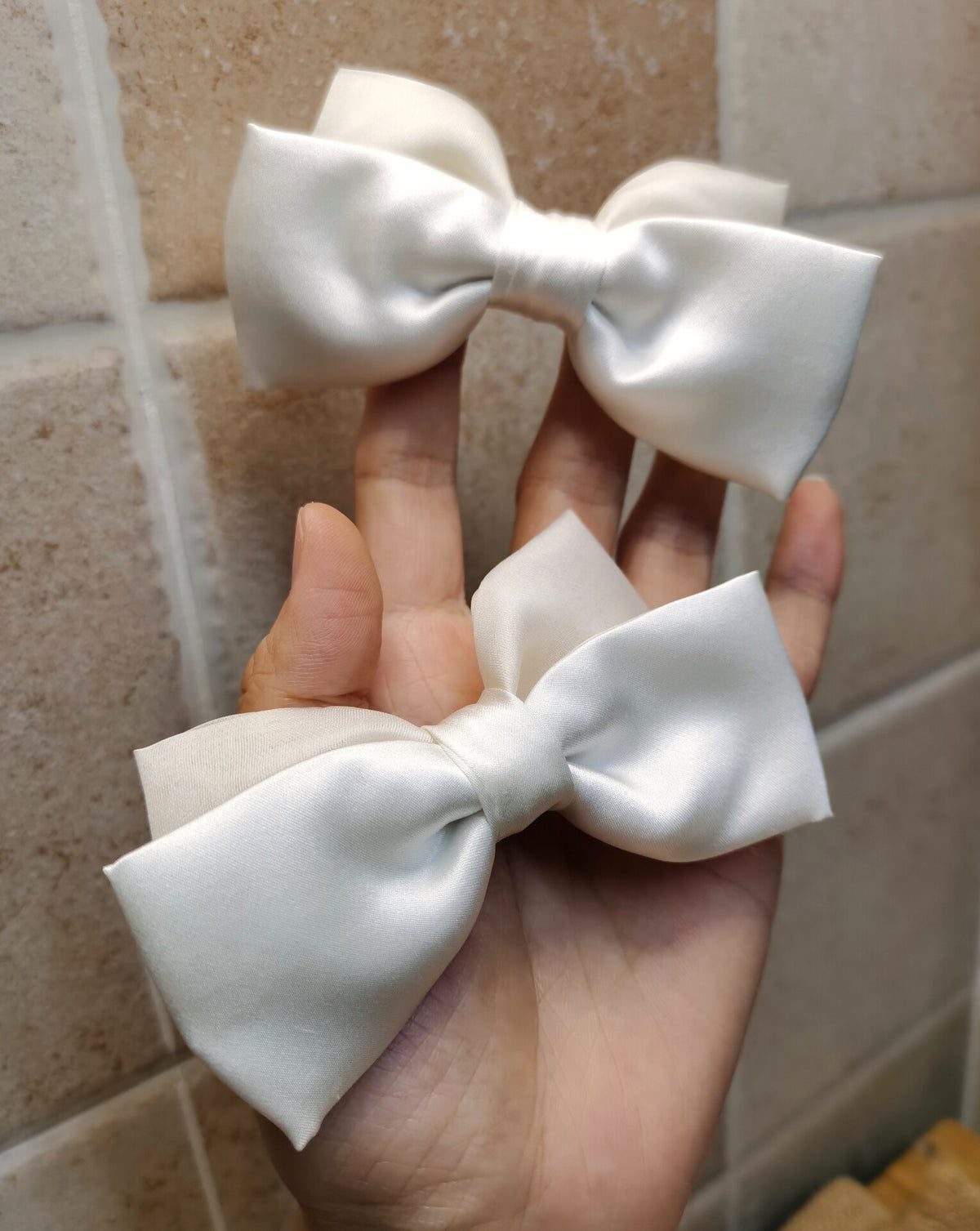 Pure Silk Bow Hair Clips Cream White