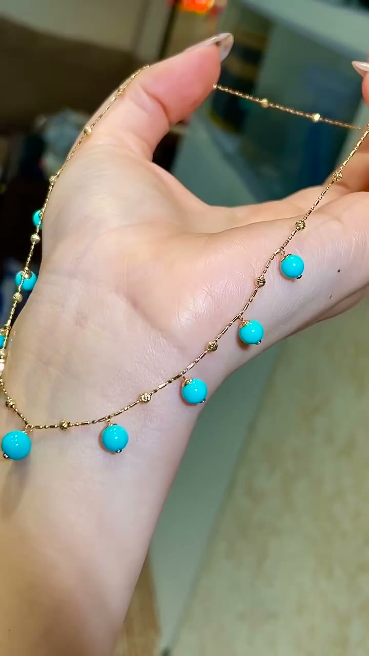 Collier Station en Or 18K avec Turquoise Sleeping Beauty