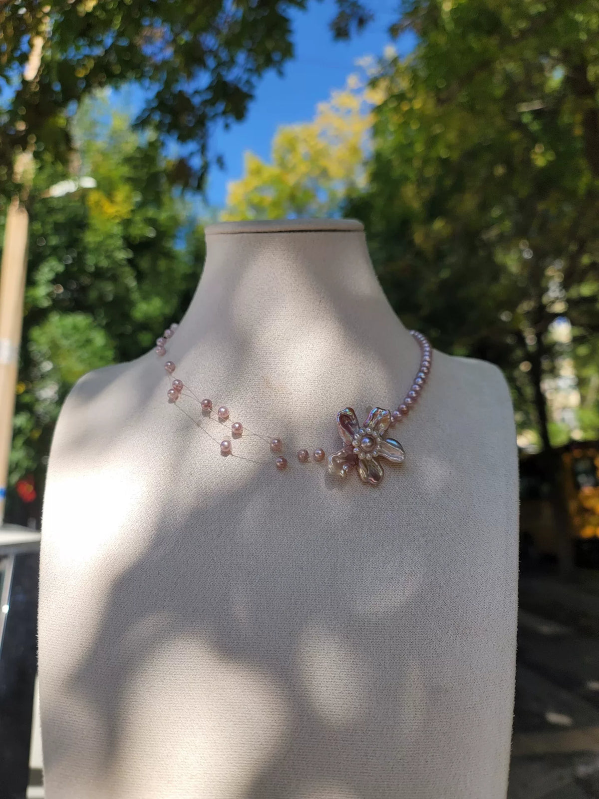 Pink Purple Natural Pearl Flower Necklace
