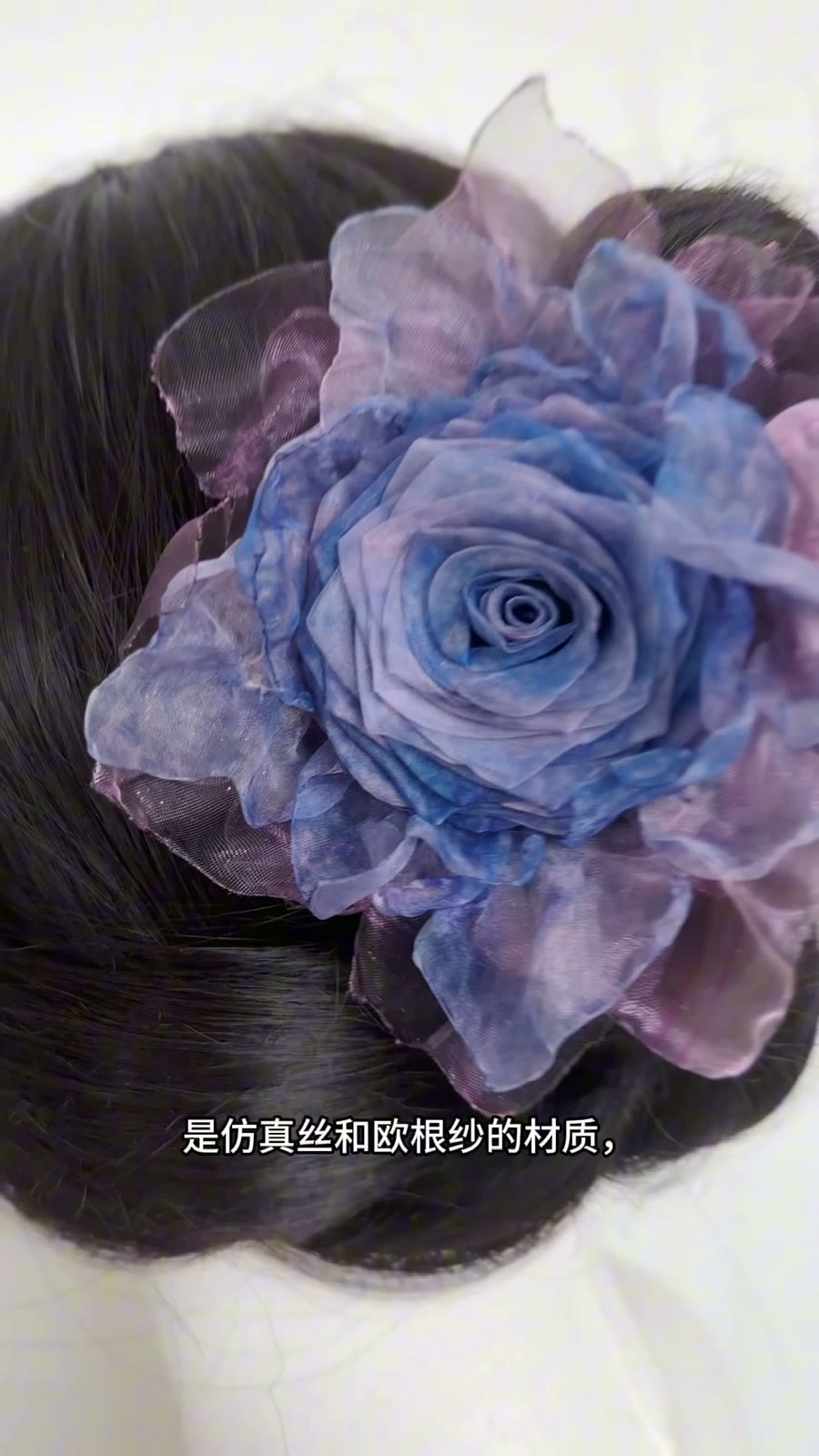 Handmade Organza Rose Claw Clip Blue Lavender