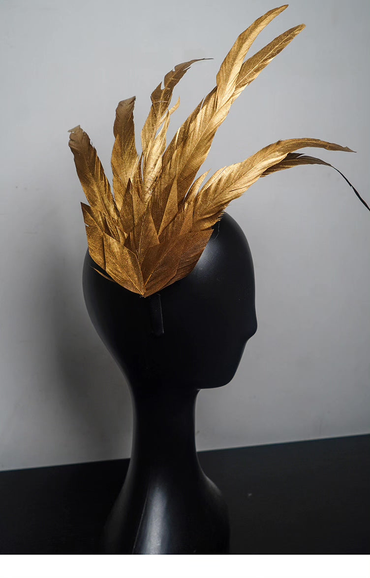 Gold Feather Brooch Hair Clip Fascinator