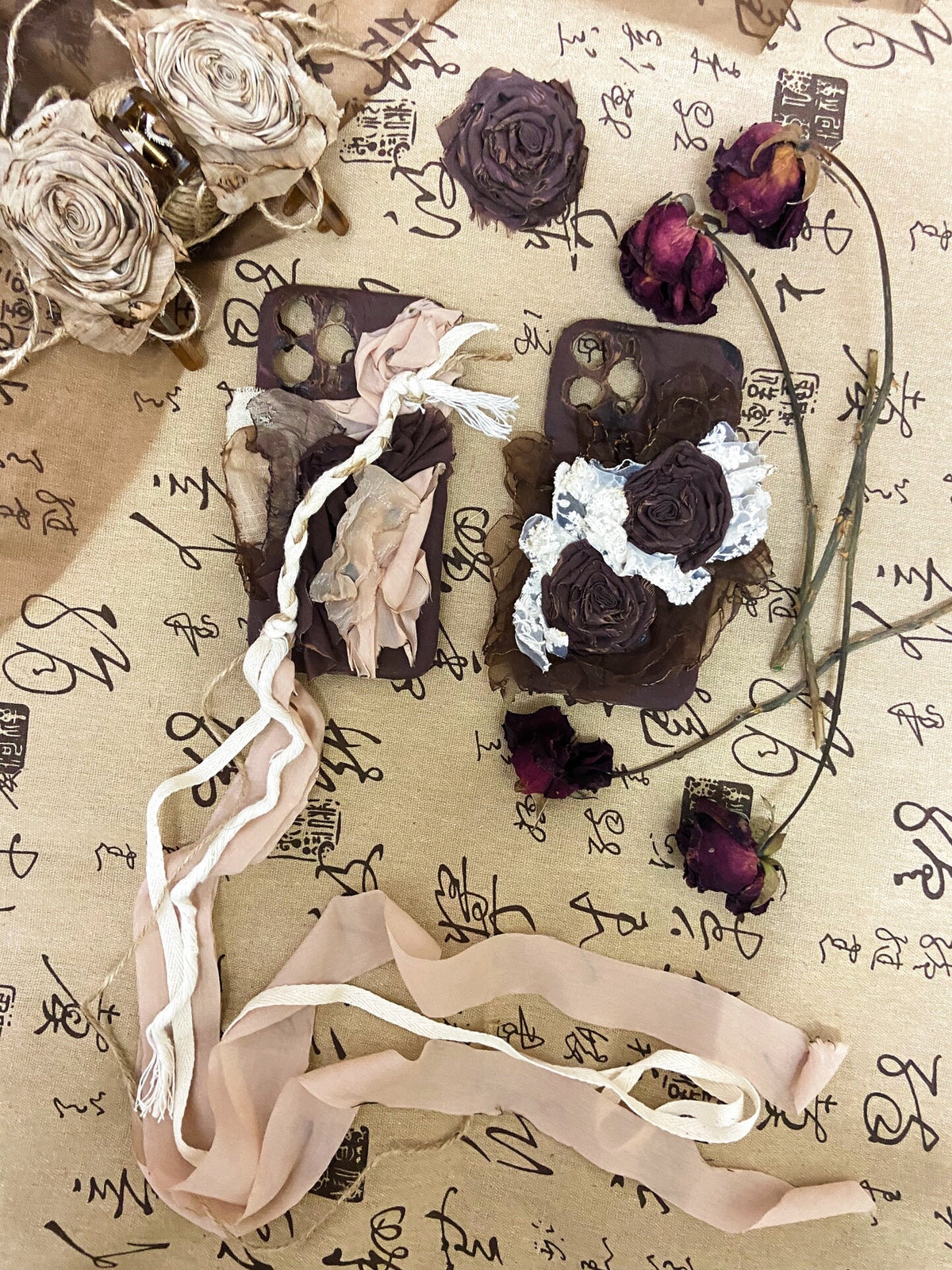 Fabric Phone Case with Burned Roses