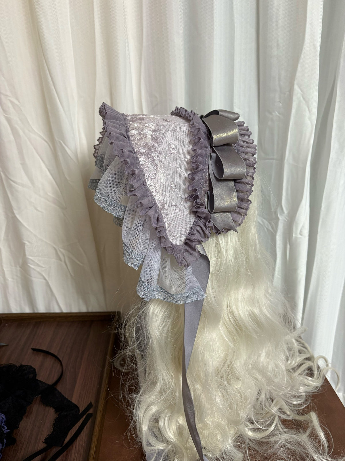 Dusty Lavender Lace Veil Bonnet