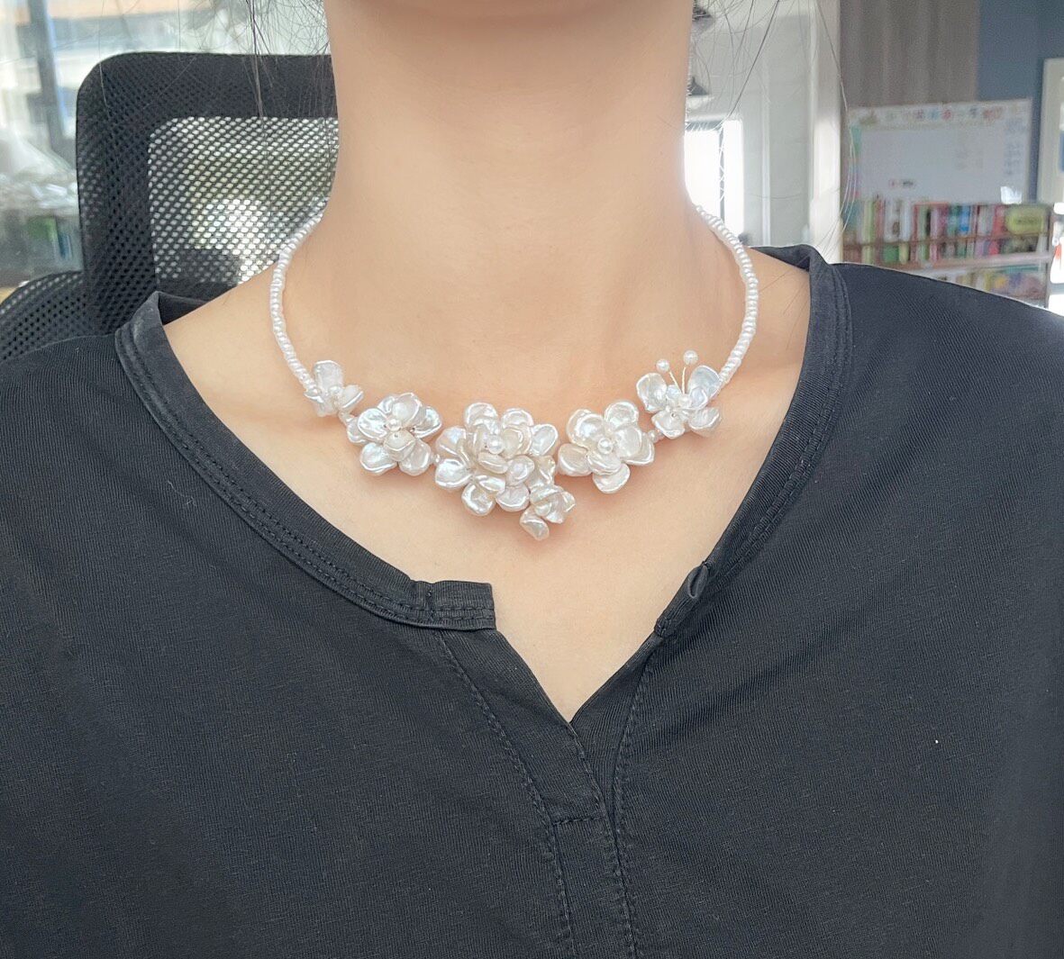 Natural Pearl Choker Floral Baroque Necklace