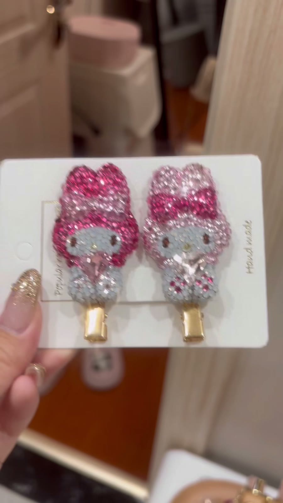 Crystal Rhinestone My Melody Heart Hair Clips