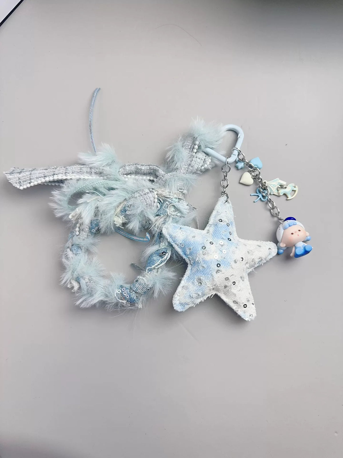 Blue Starry Sky Plush Star Keychain Charm