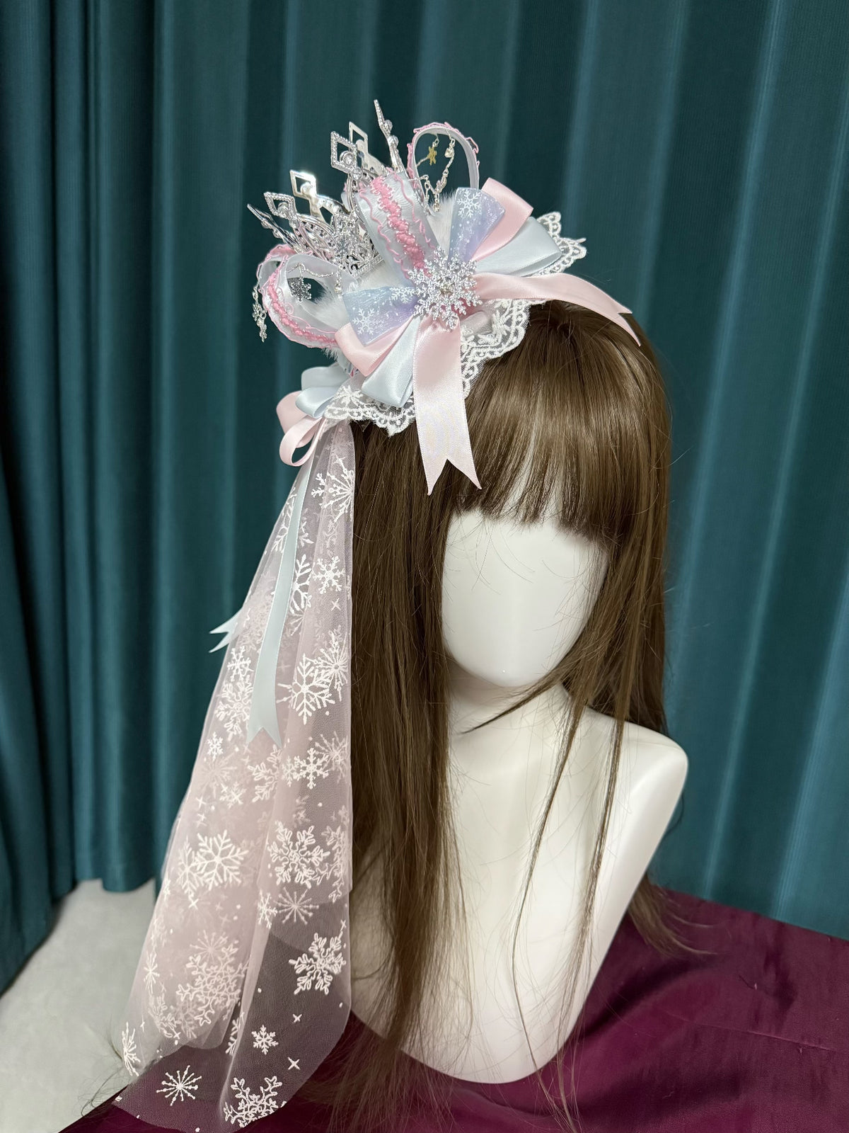 Blue Pink Crown Mini Hat with Snowflake