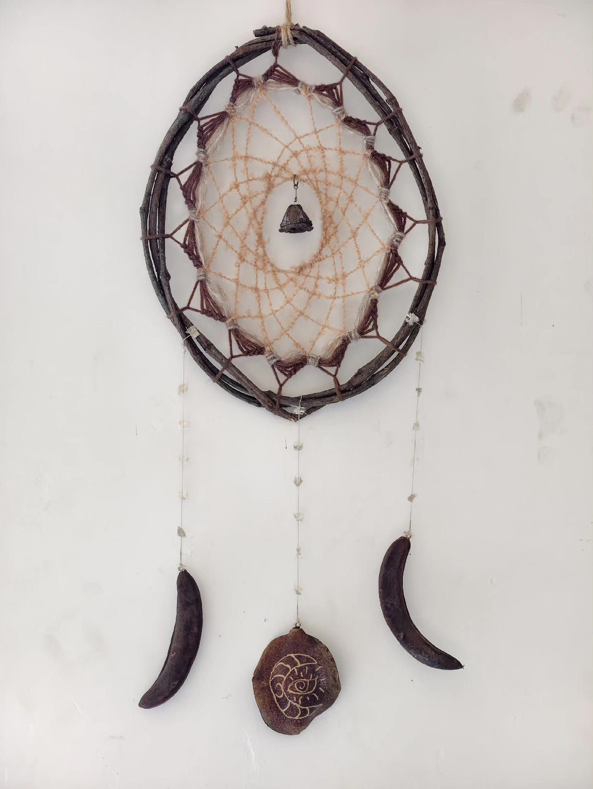 Rustic Wooden Dreamcatcher with Hanging Seed Pods