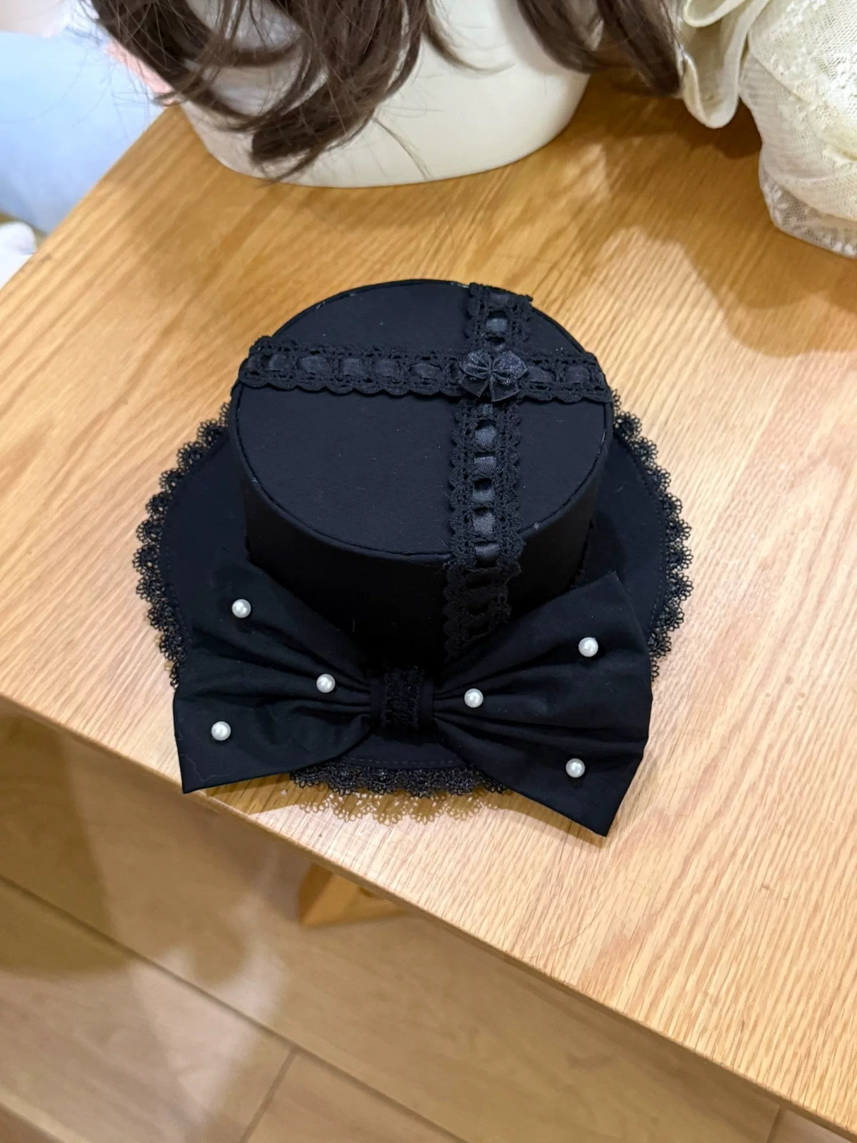 Zwarte Lolita Miniatuur Hoge Hoed Hoofdtostuk