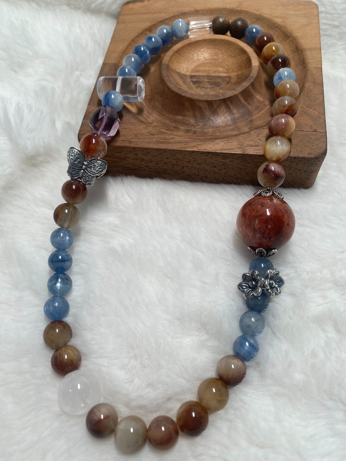Kyanite Rabbit Hair Quartz Double Loop Bracelet