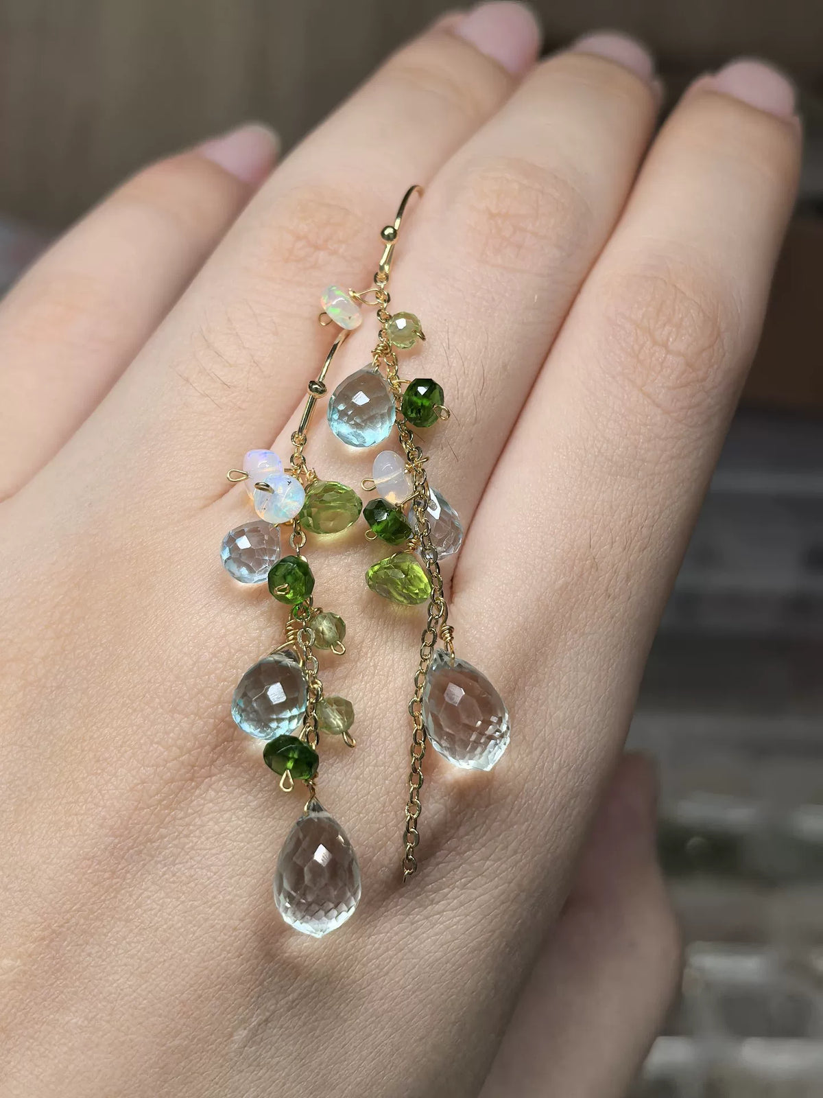 Groene Amethist Blauwe Topaz Hangoorbellen