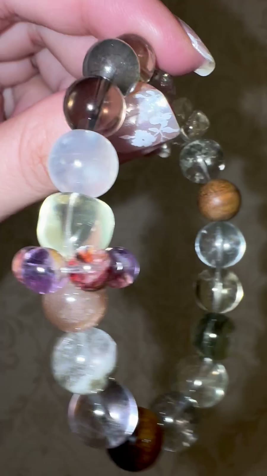 Bracciale multigemma con cristallo e perline da 10 mm