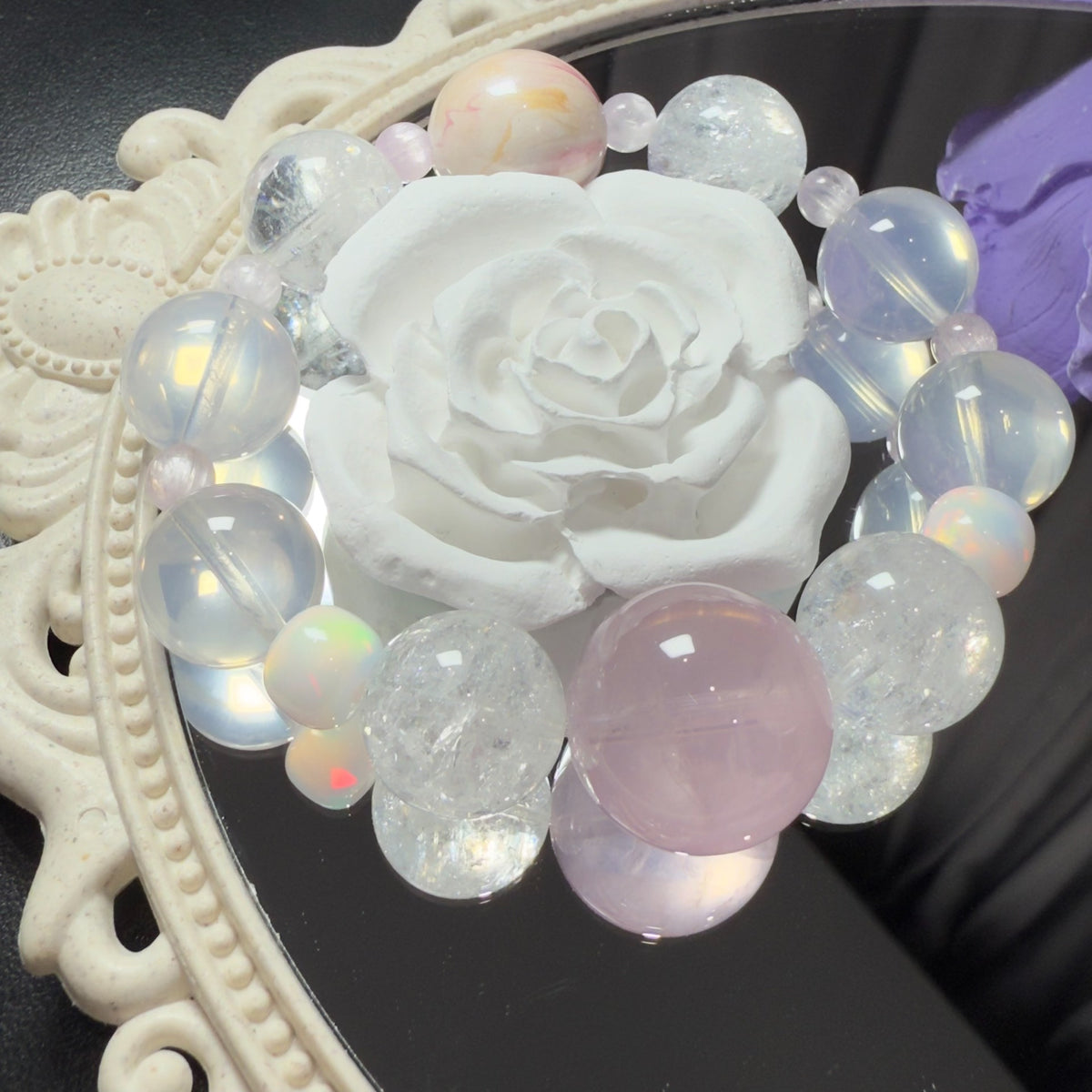 Translucent Rose Quartz Opal Beaded Bracelet