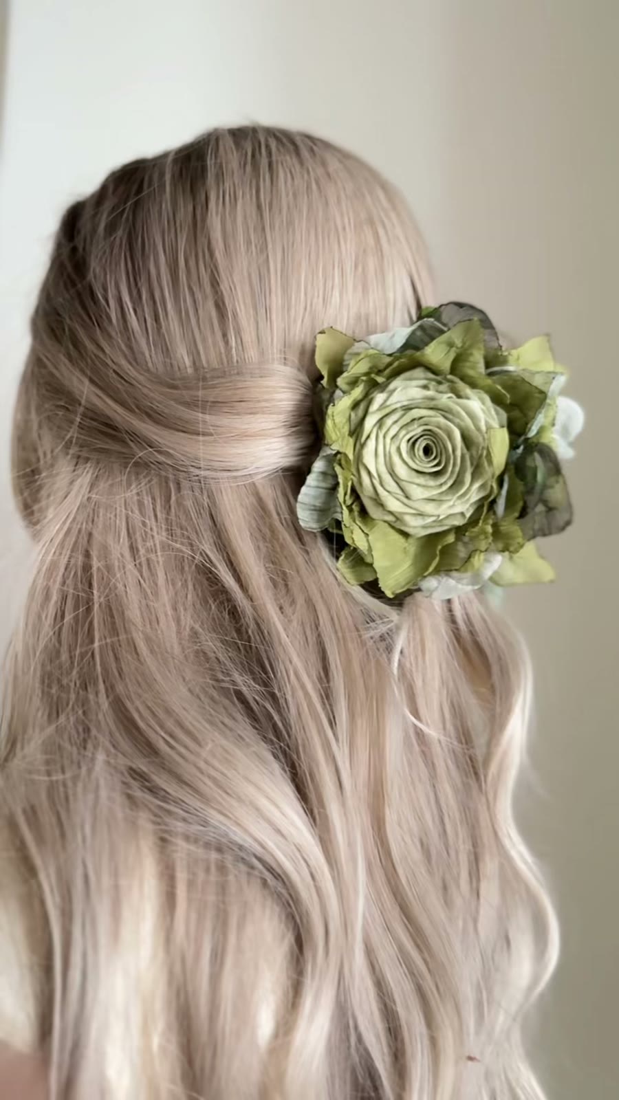 Green Fabric Rose Hair Clip