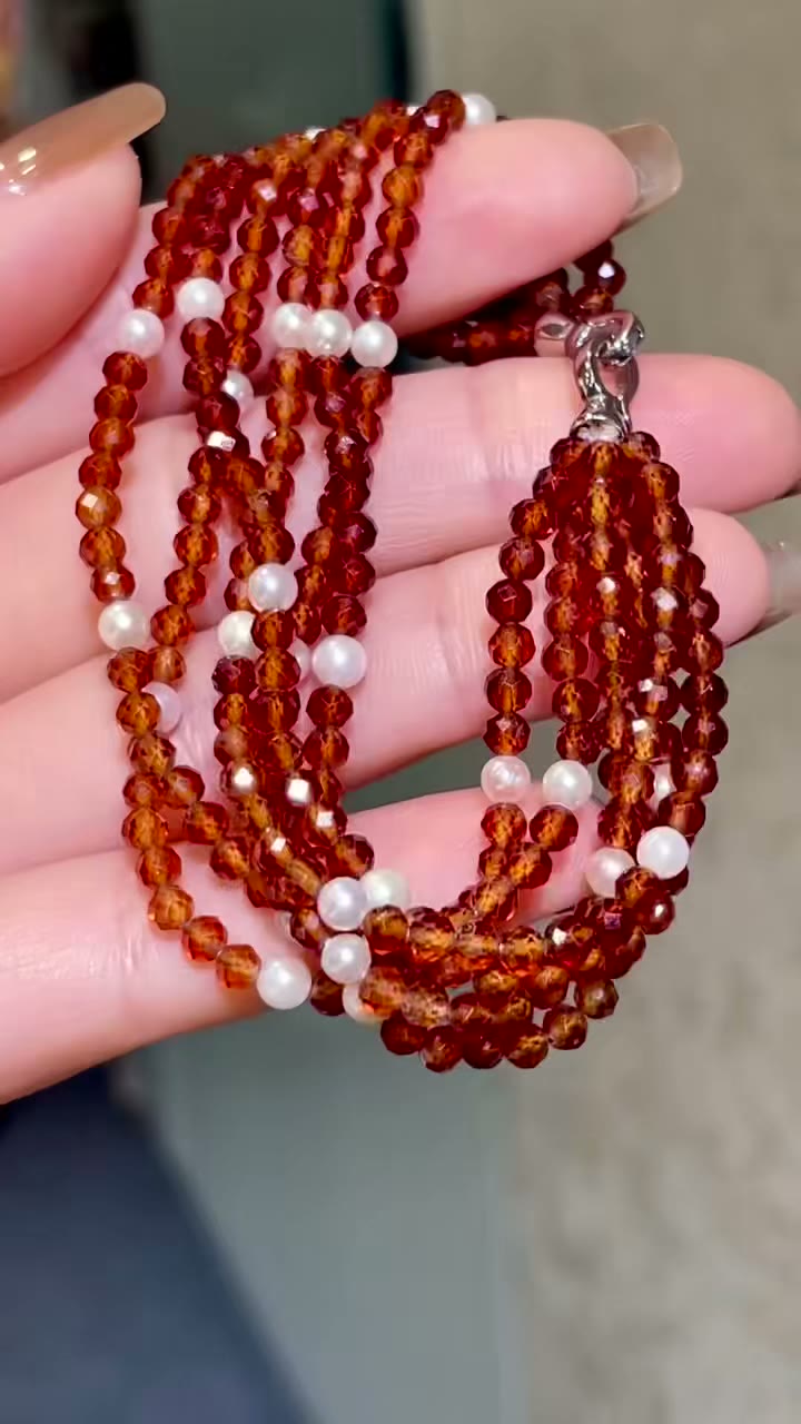 Sechssträngiges Spessartin-Granat-Perlenarmband