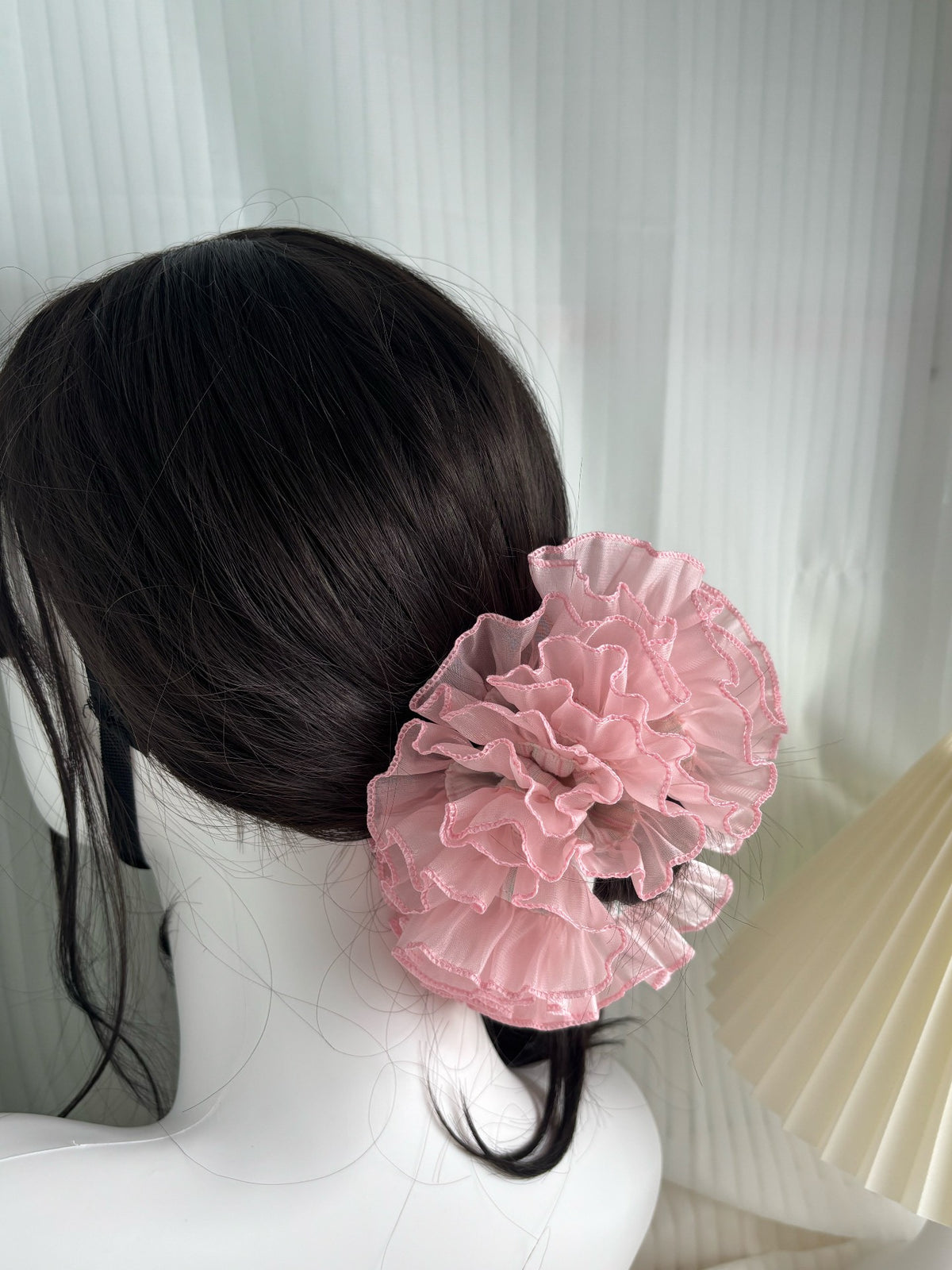 Pink Hydrangea Organza Scrunchie Hair Tie