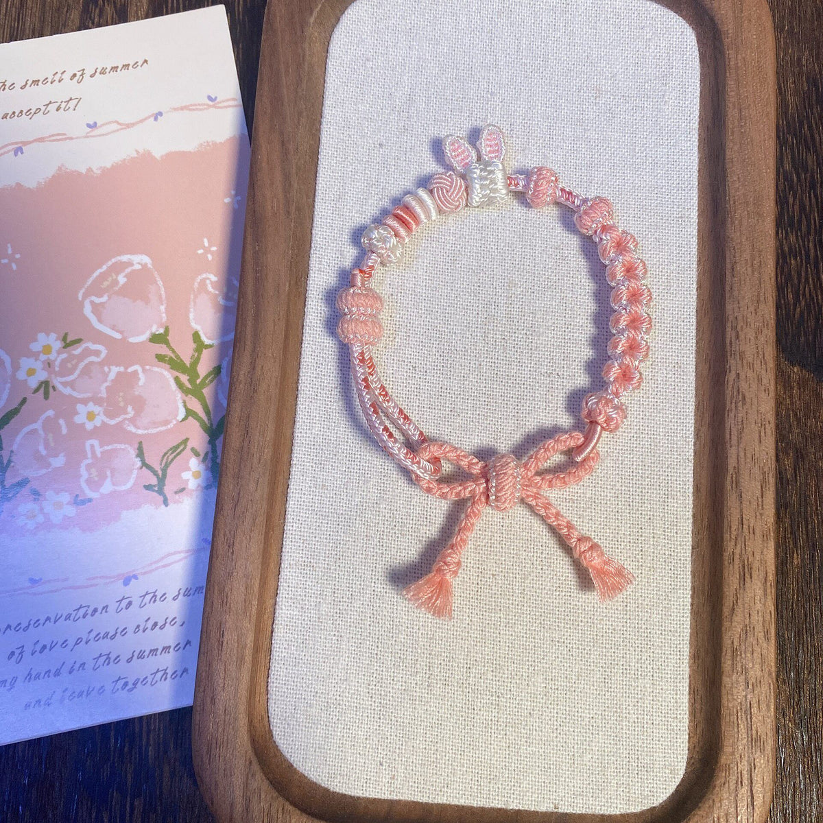 Handwoven Pink Rabbit Woven Bracelet