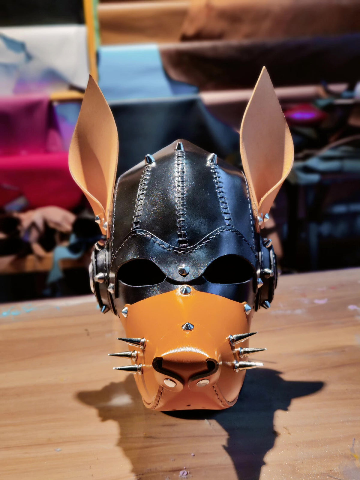 Punk Dog Head Mask Helmet Cowhide Leather