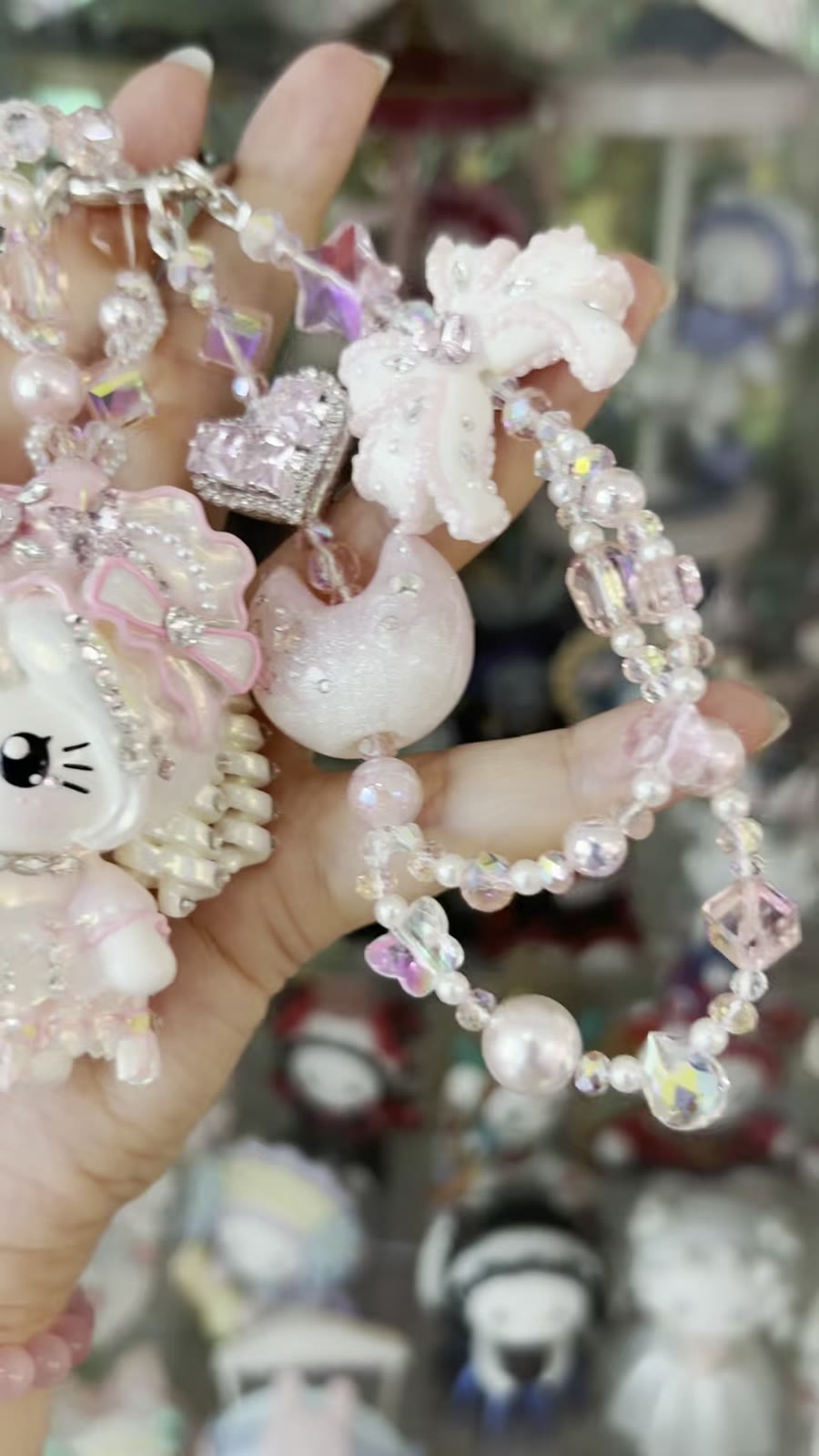 Handbeschilderde Kitty Charm Roze Lolita Strik