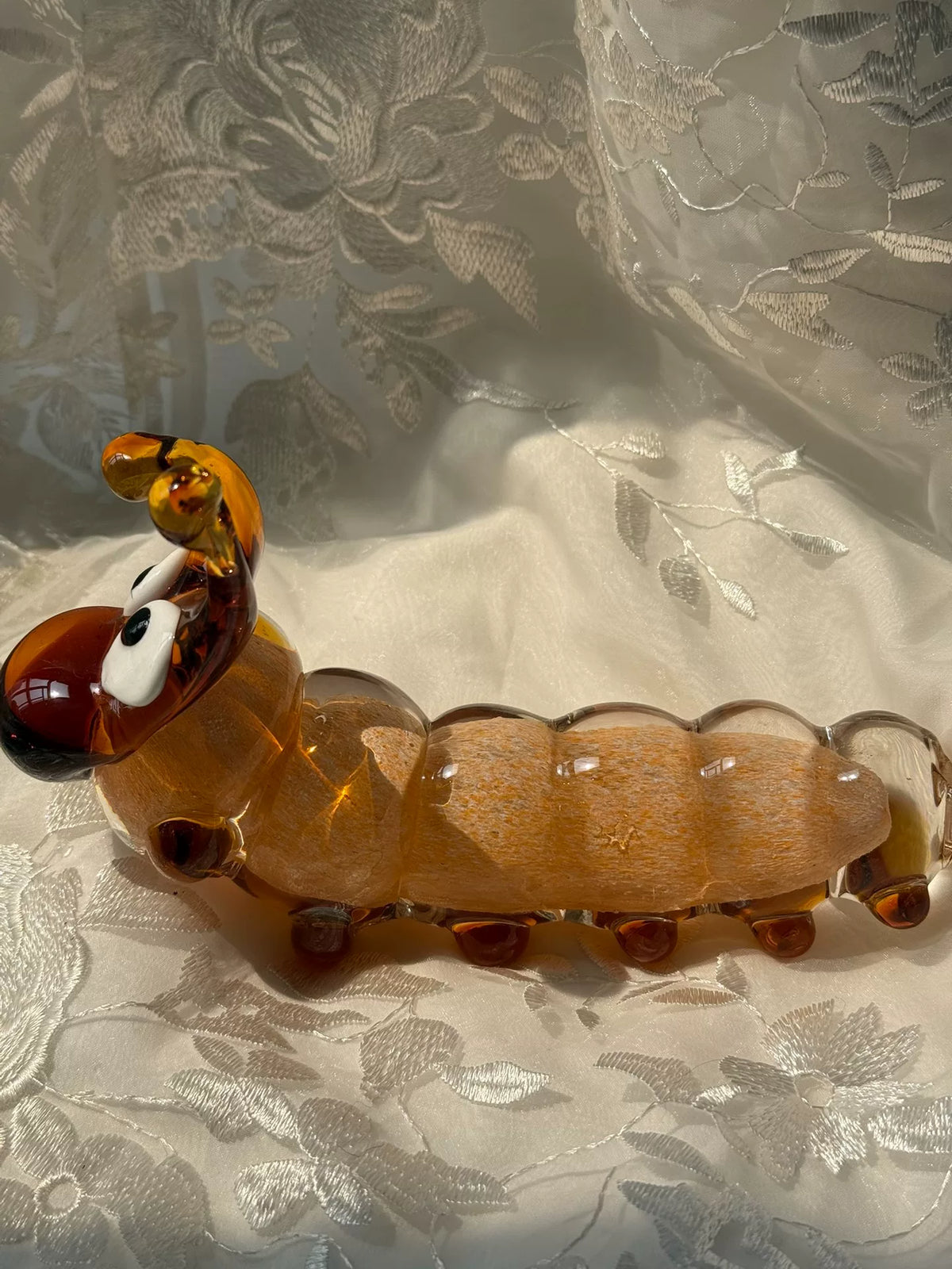 Amber Glass Caterpillar Figurine 12 cm