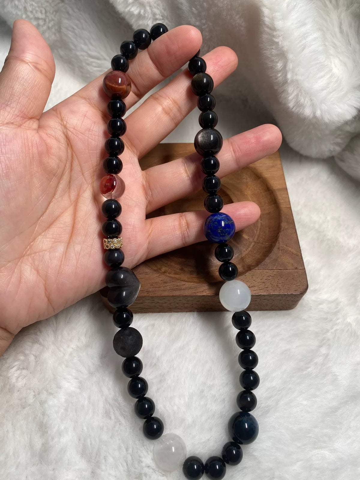 Double Loop Obsidian Crystal Beaded Bracelet
