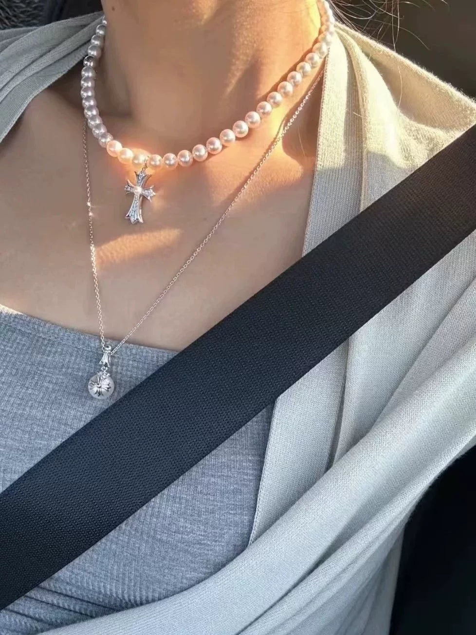 Collier Croix Perles de Culture Argent S925