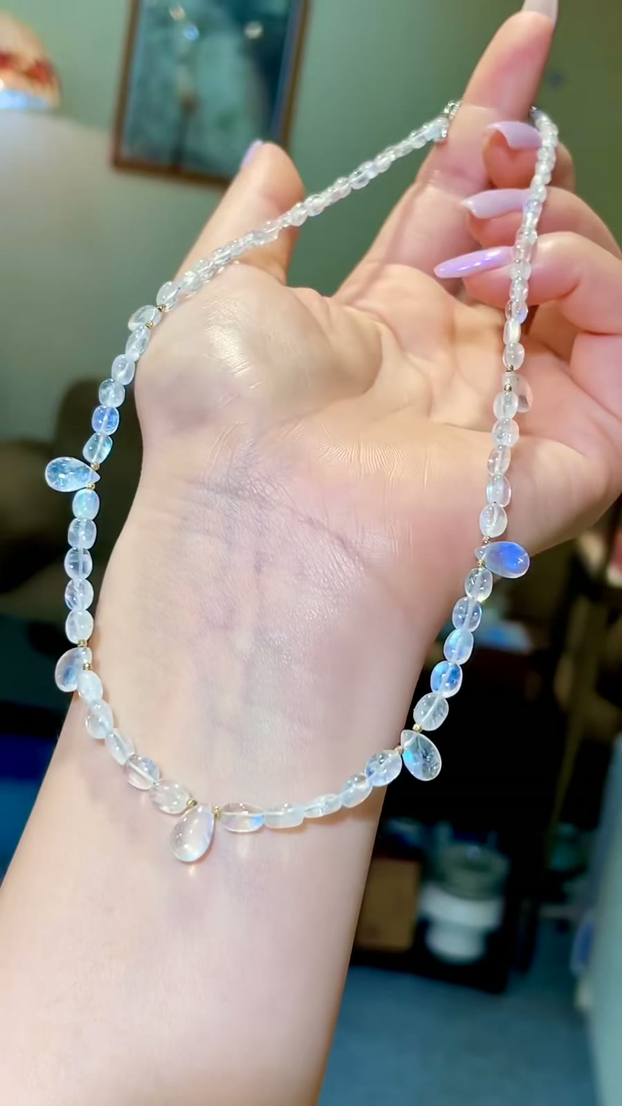 Moonstone Necklace Teardrop Blue Adularescence