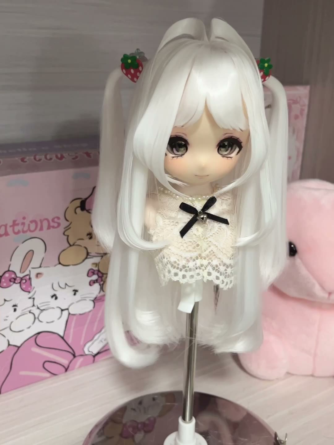 White Doll Wig with Strawberry Decorations