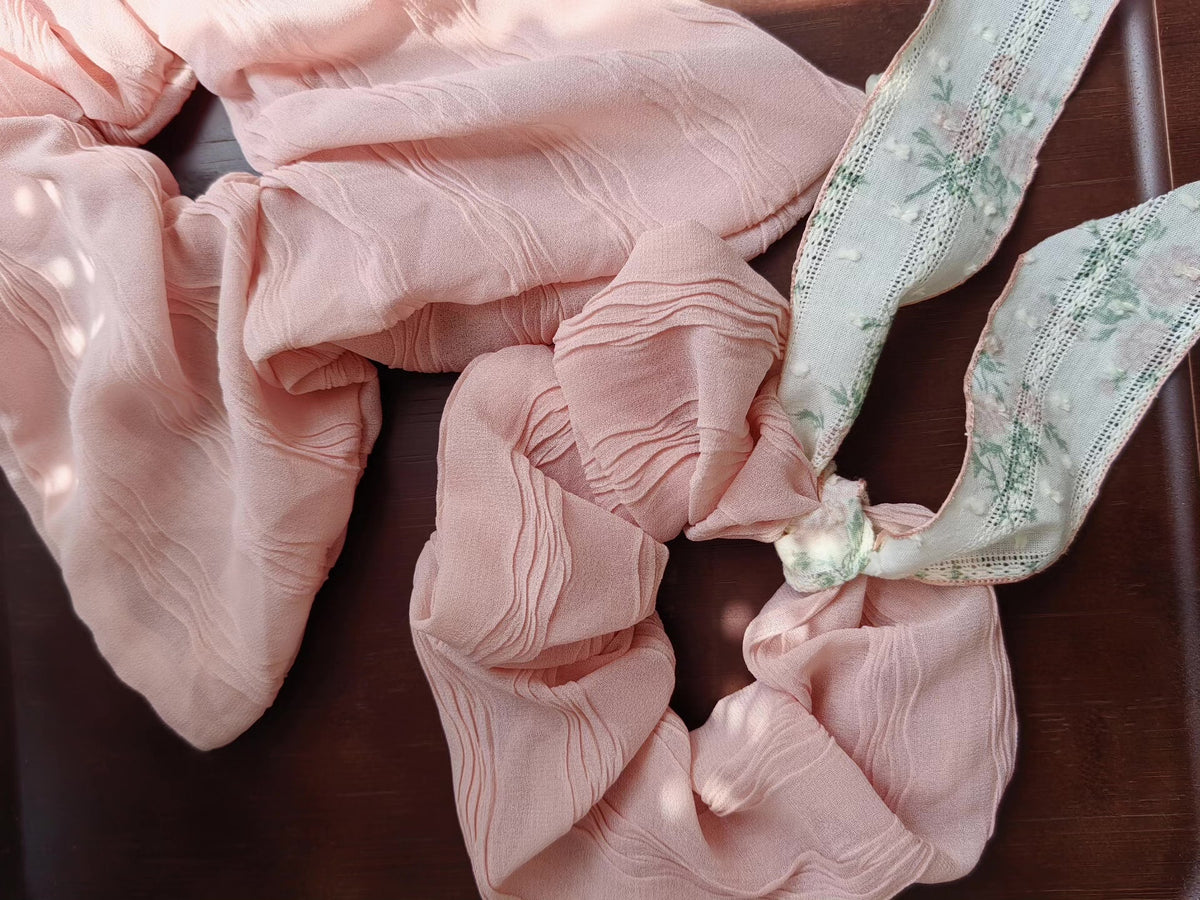 Pink Chiffon Bow Scrunchie Handmade