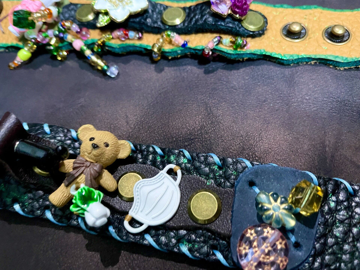 Leather Punk Wristband with Charms