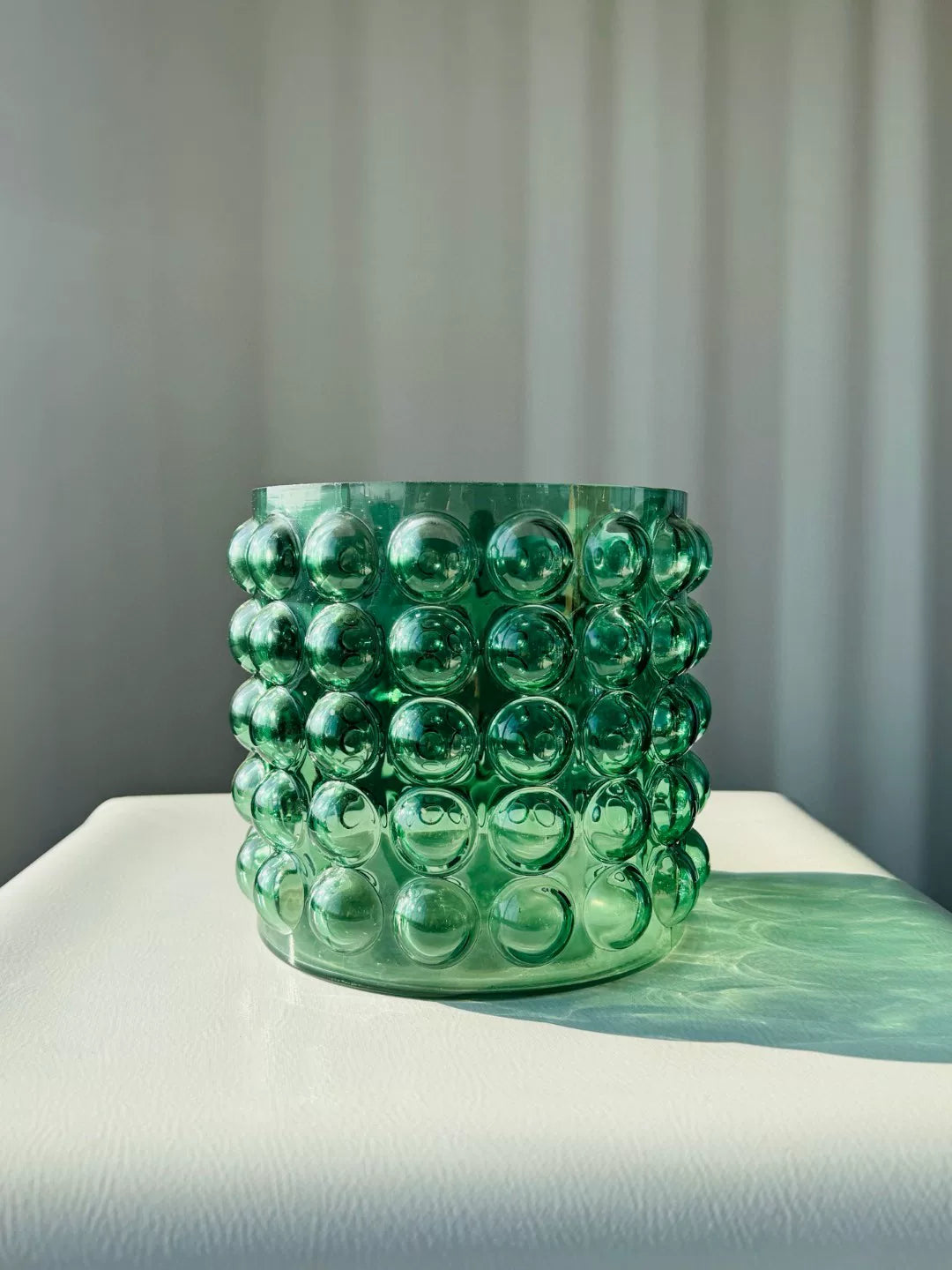 Green Glass Bubble Cylinder Vase