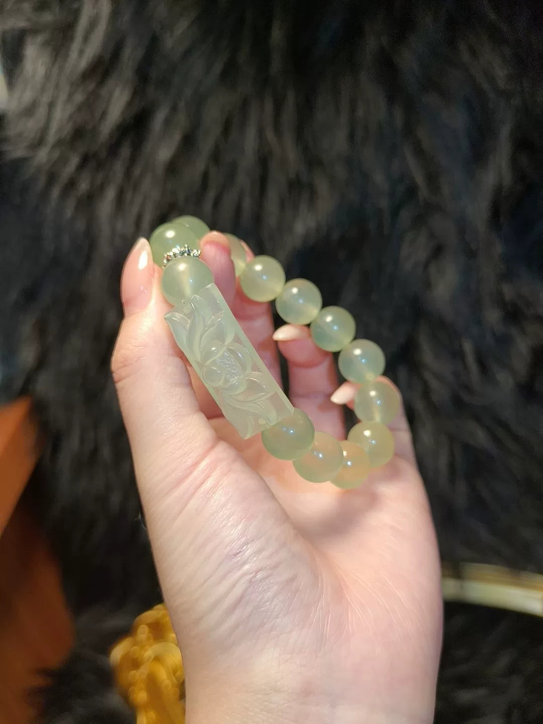 Natural Xiuyan Jade Blue Green Ice Lotus Bracelet