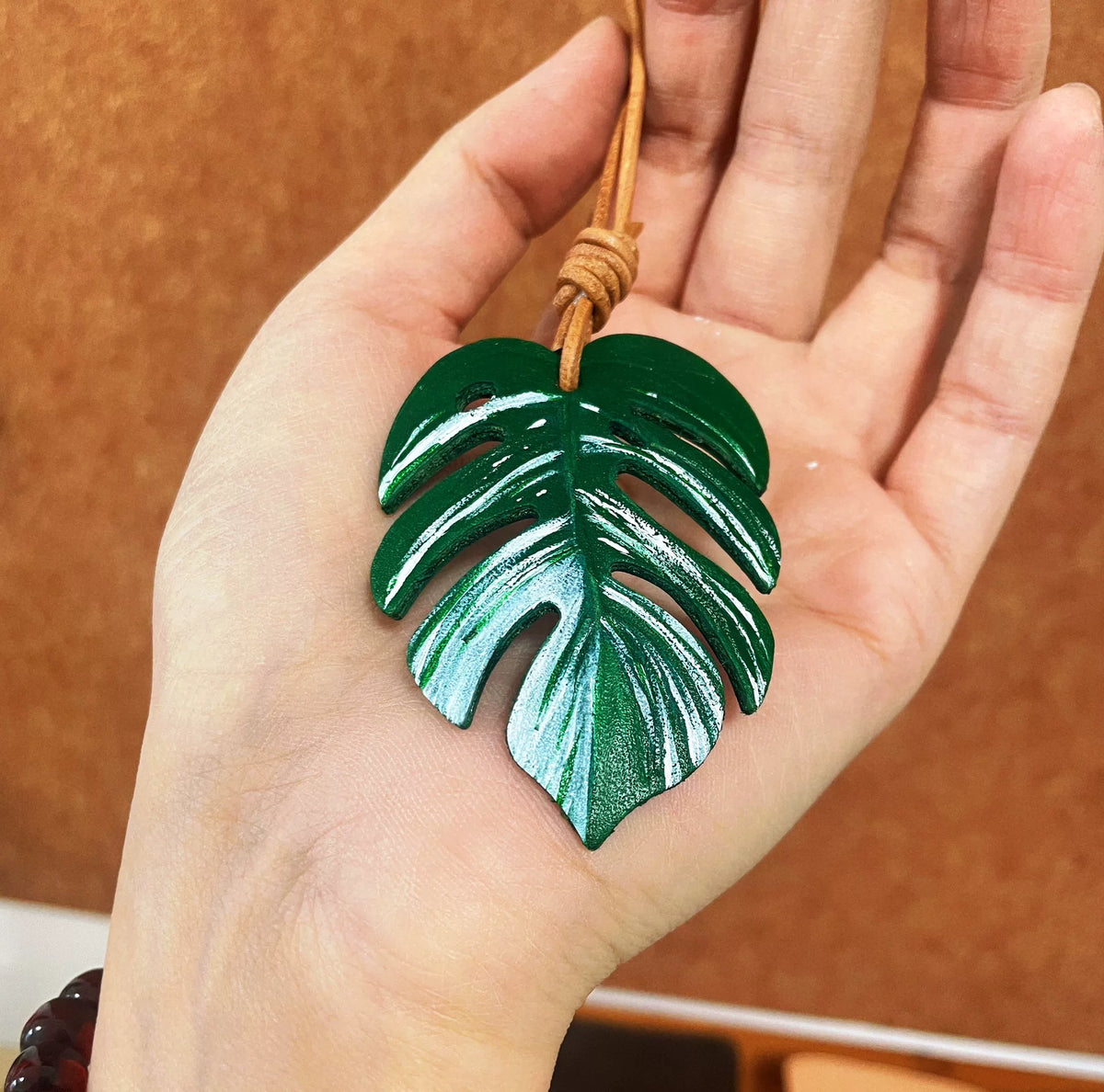 Monstera Leaf Leather Bag Charm