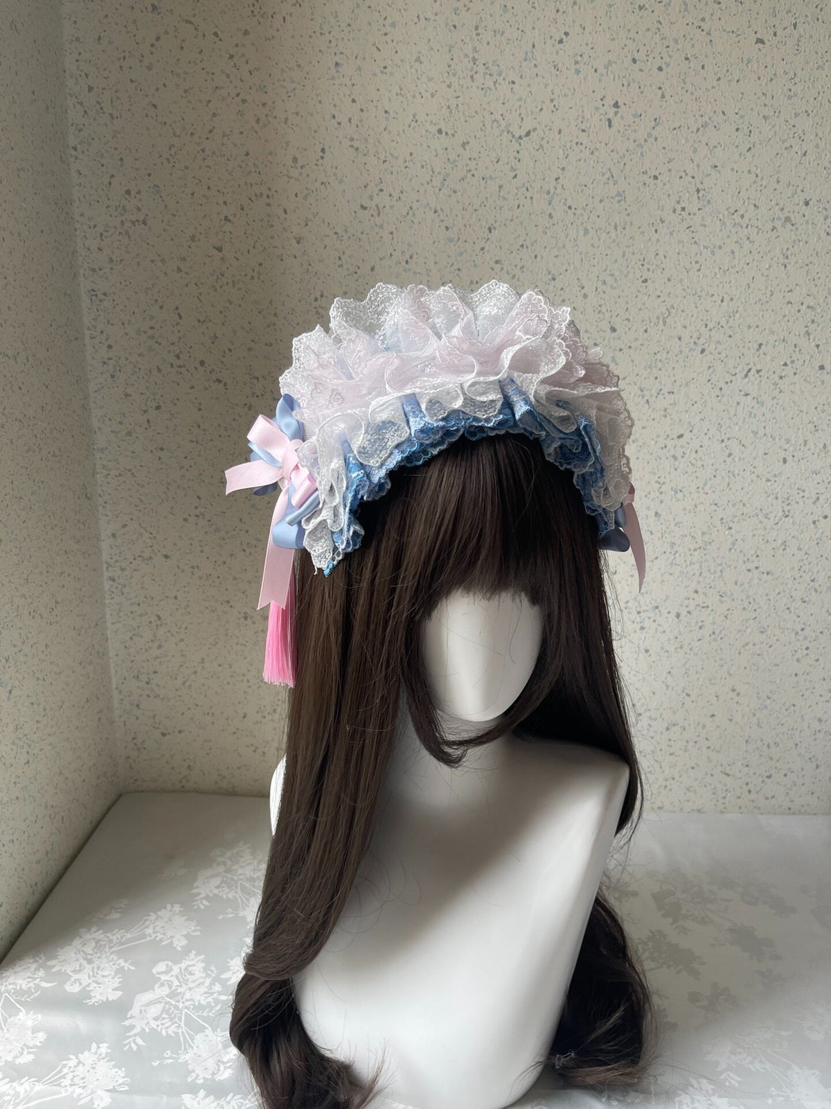 Lolita Blue Pink Lace Headband Handmade