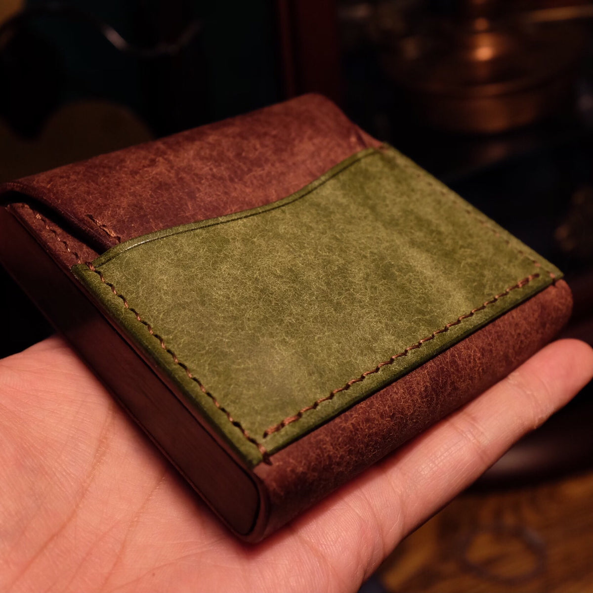 Handcrafted Leather Cigarette Case with Wood Trim