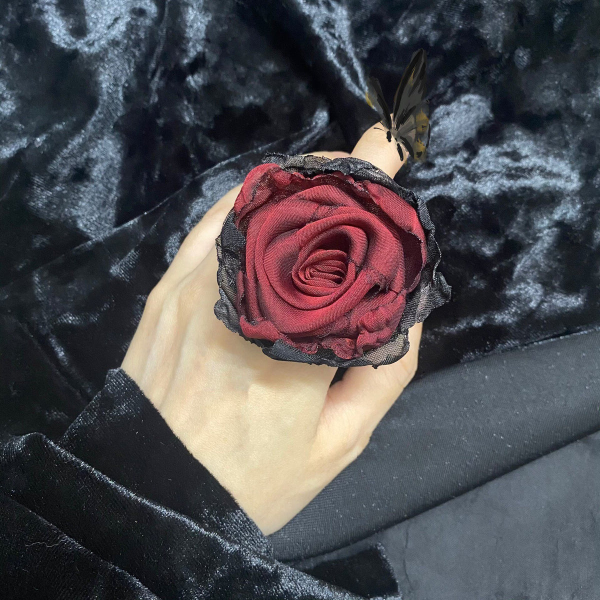 Handmade Adjustable Rose Ring Dark Vintage