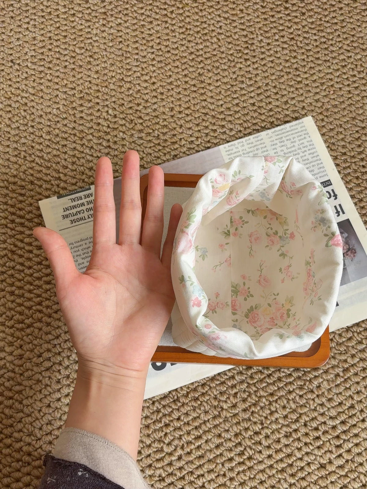 Contenitore in cotone trapuntato fatto a mano