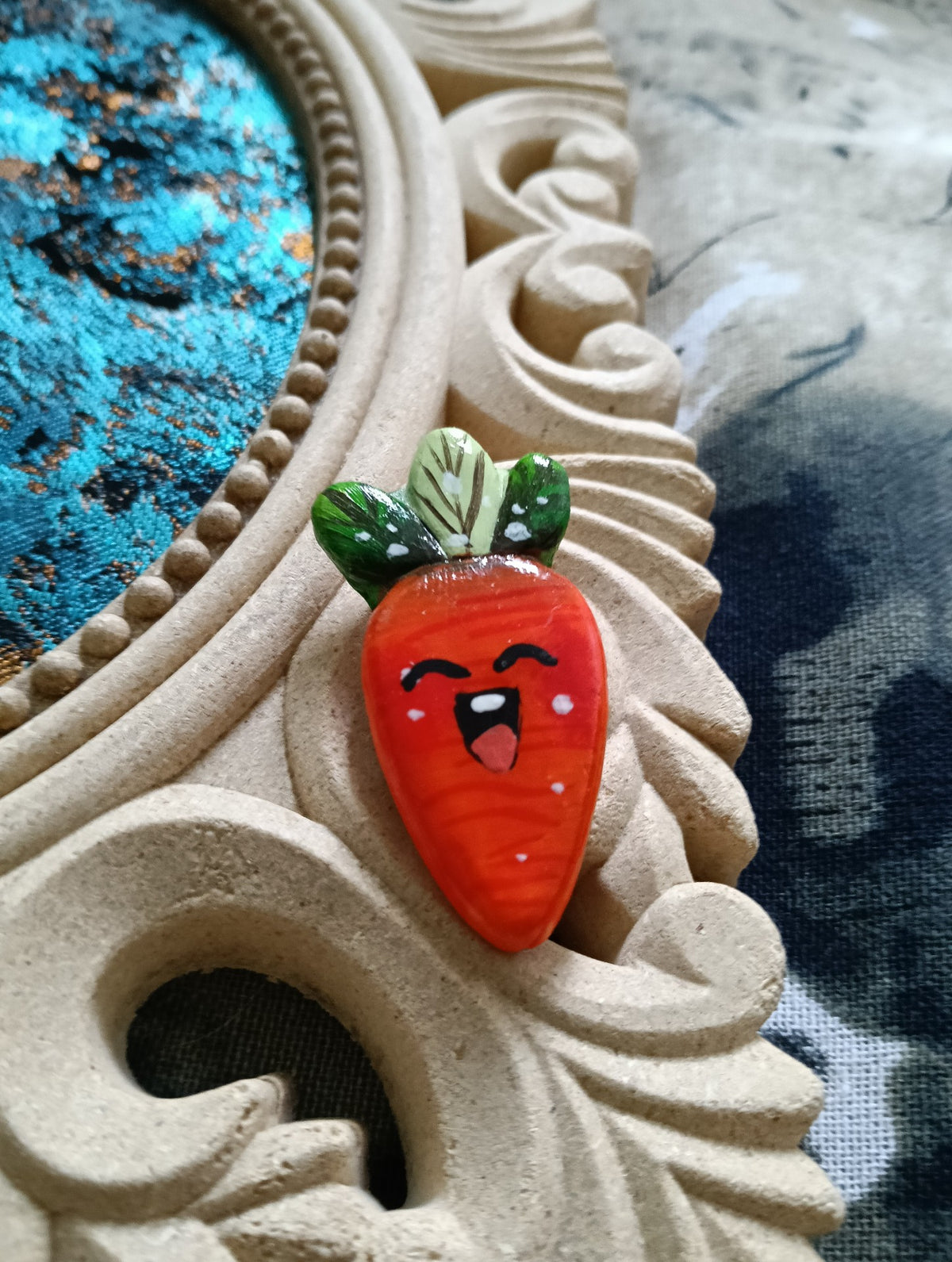 Smiling Carrot Clay Brooch