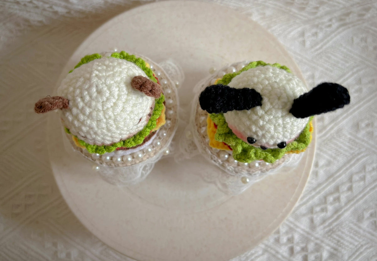 Gehäkeltes Aufbewahrungsbox-Set mit Tierfiguren im Hamburger-Design