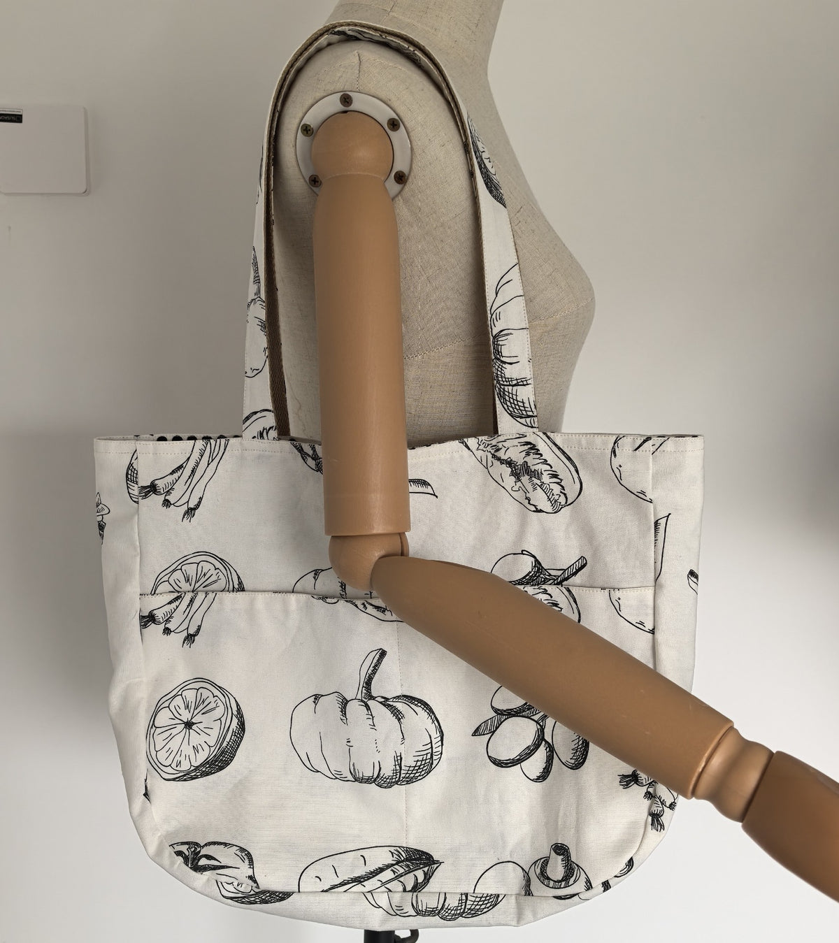 Handmade Canvas Shoulder Bag with Vegetable Print