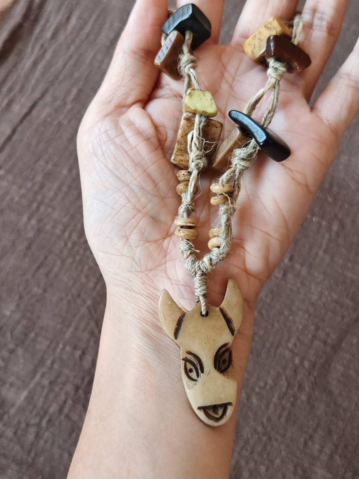 Yak Bone Tribal Necklace Plant Dyed Hemp Cord