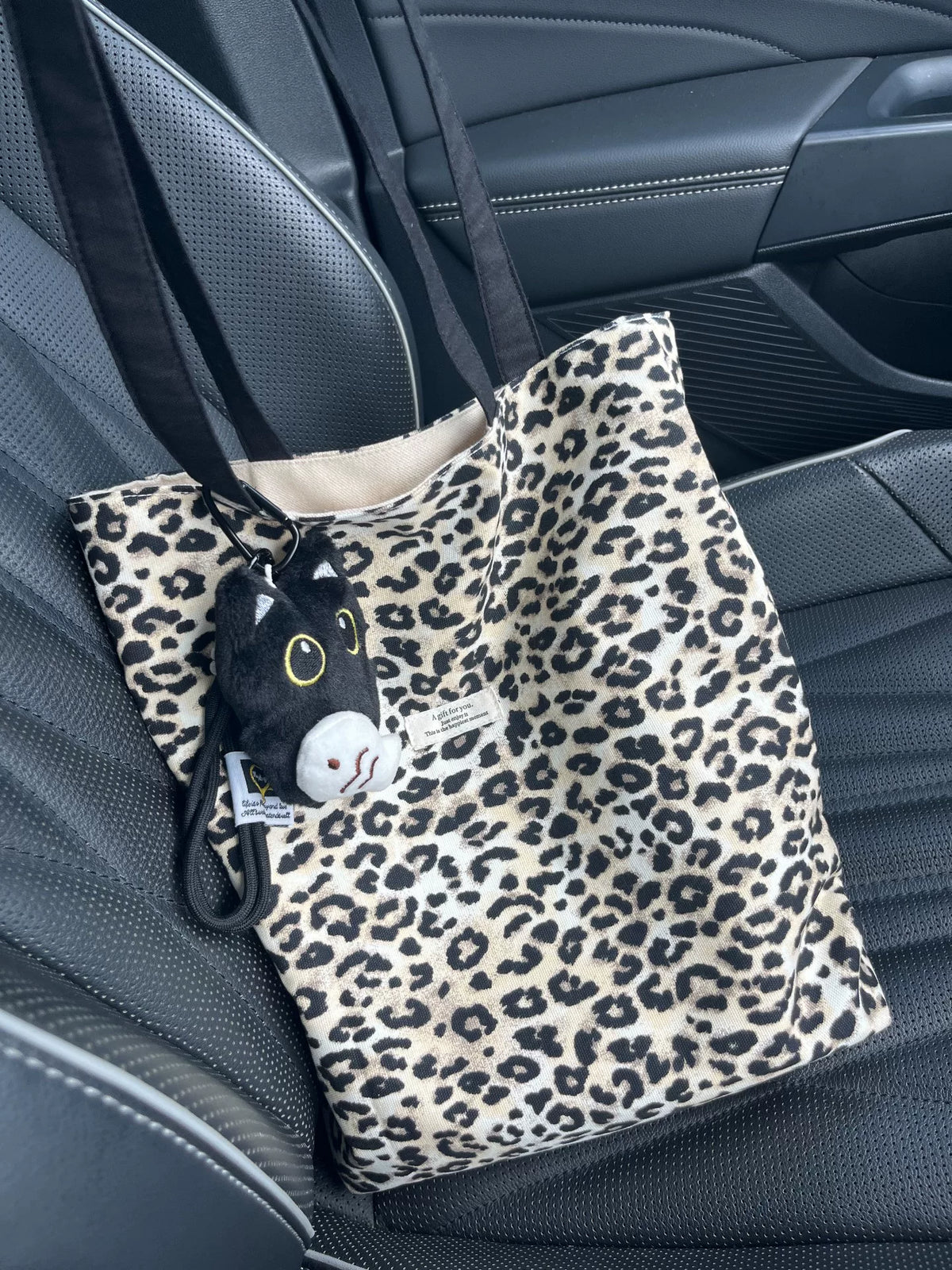 Handmade Leopard Print Canvas Shoulder Tote Bag