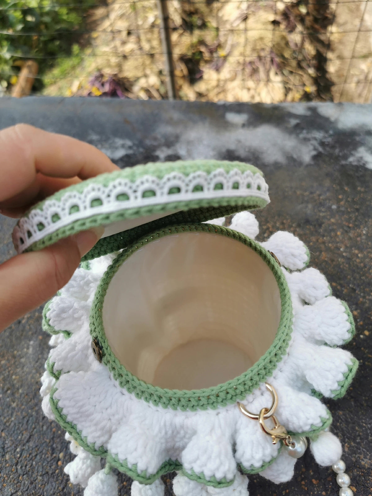 Crochet Lily of Valley Pearl Bucket Bag
