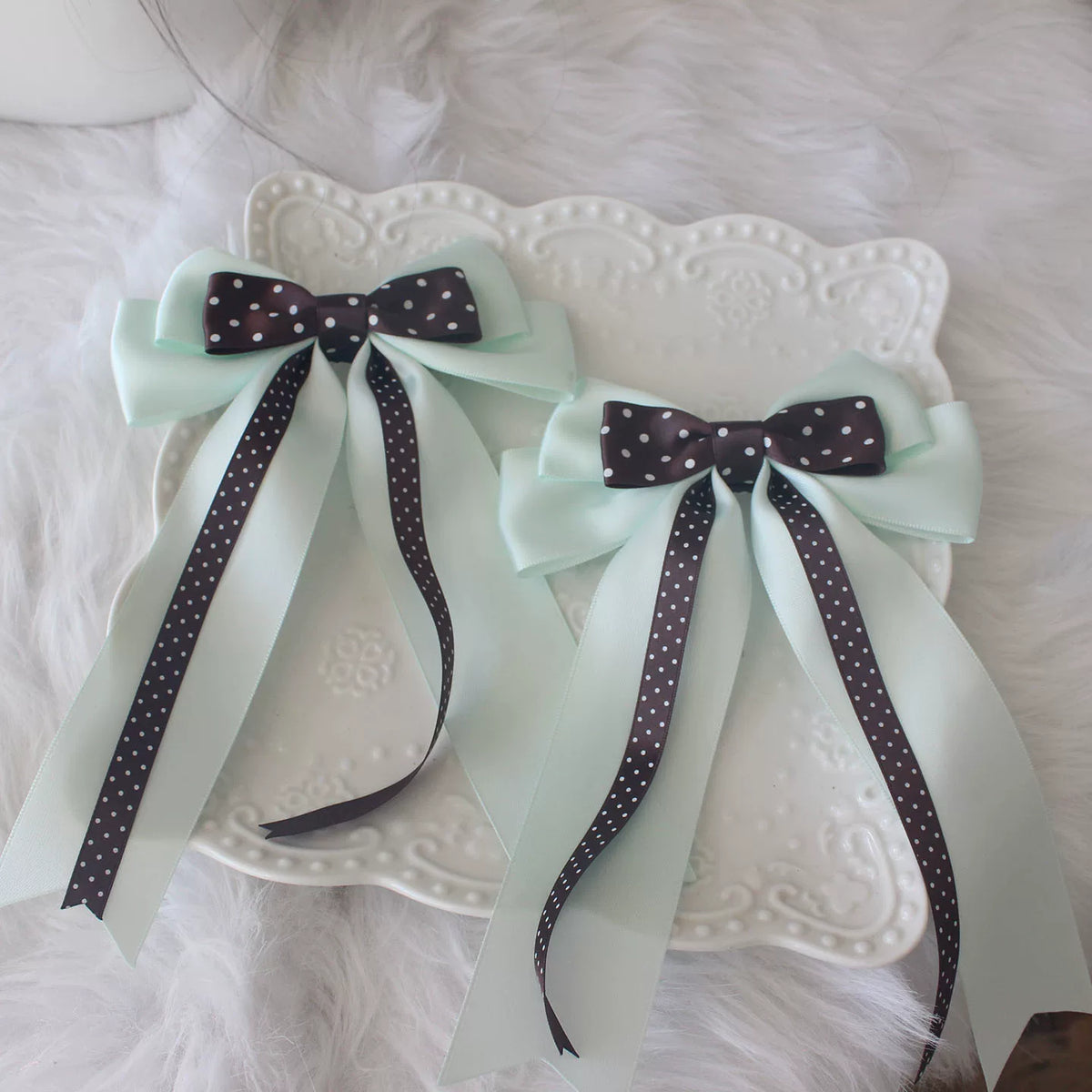 Mint Brown Lolita Bunny Cupcake Hair Accessory Set