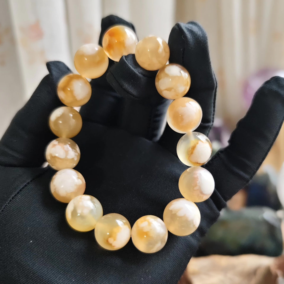 Cherry Blossom Agate Light Caramel Beaded Bracelet