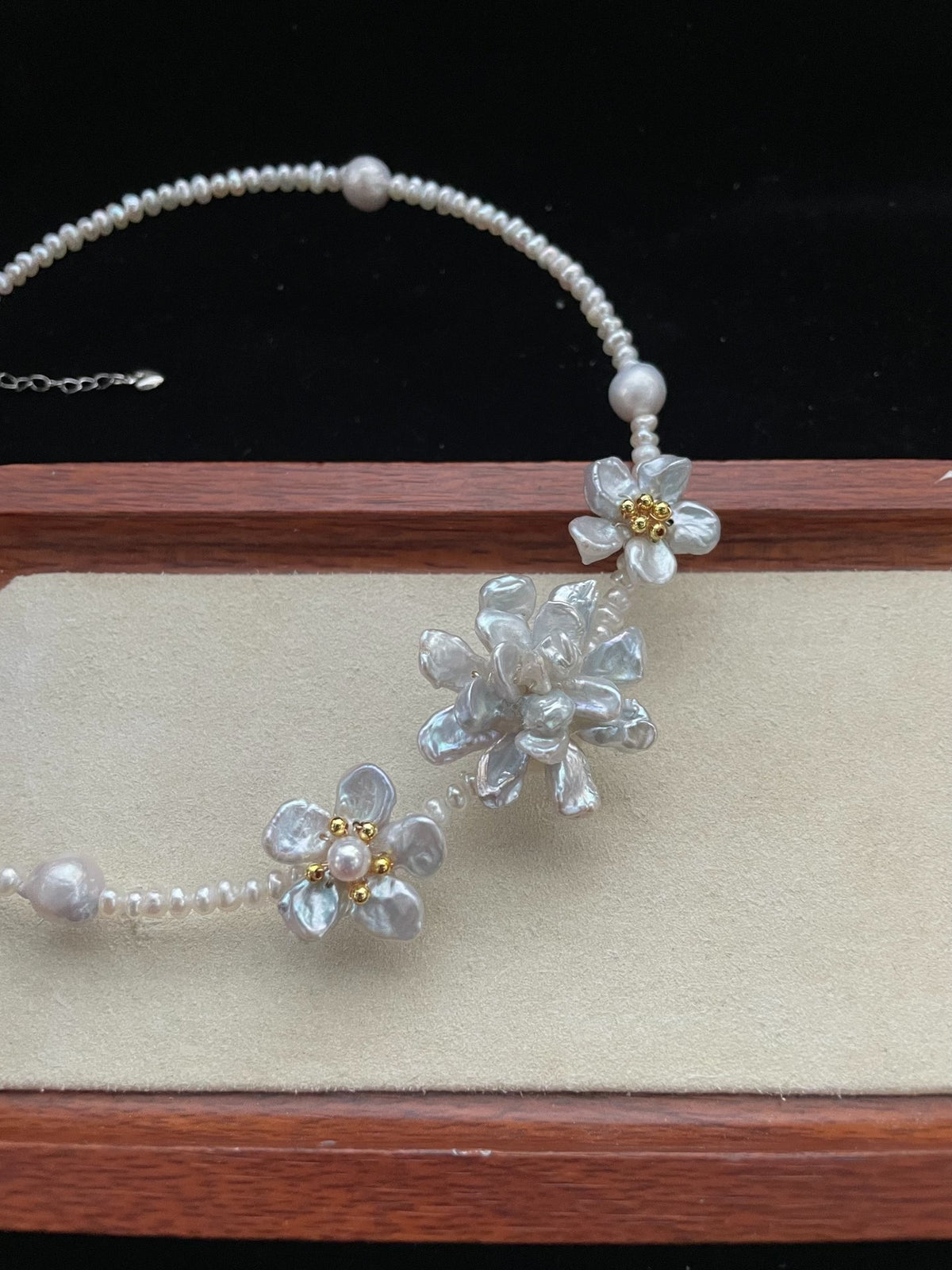 Natural Pearl Choker with Baroque Floral Design
